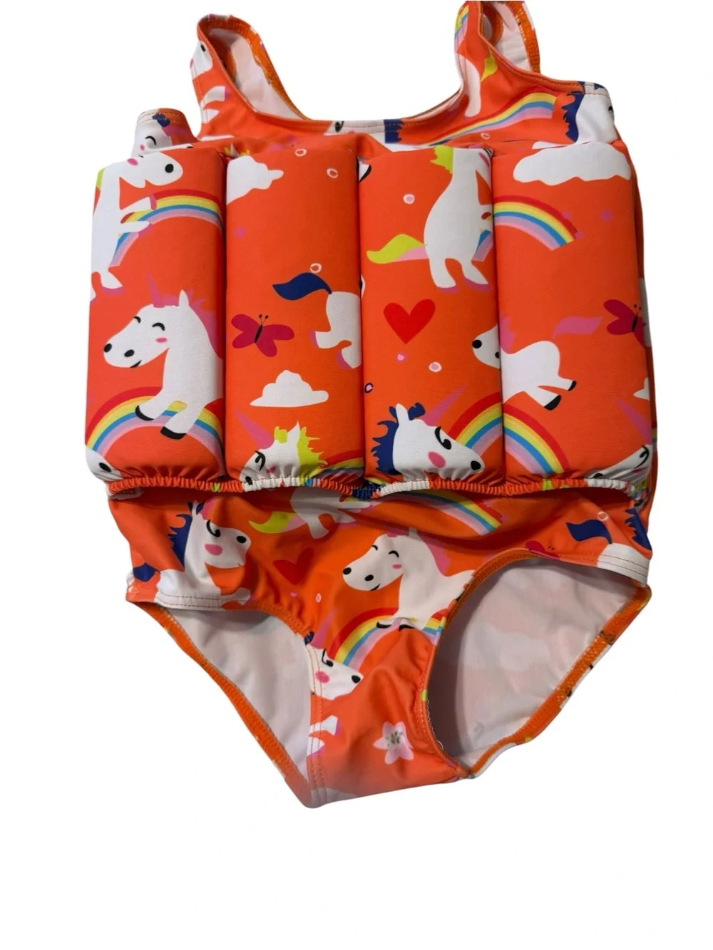 Girls Orange Unicorn Kids Swim Float Suit 6